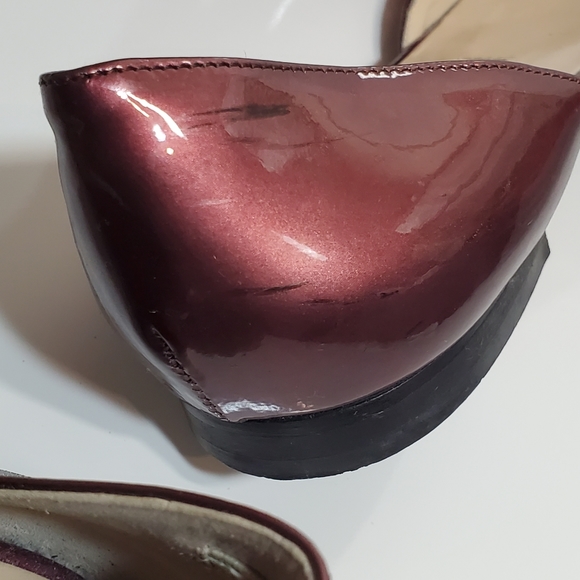 Manolo Blahnik Soussa Burgundy Aubergine Patent Leather D'Orsay Flat Size 38.5 - Picture 10 of 11